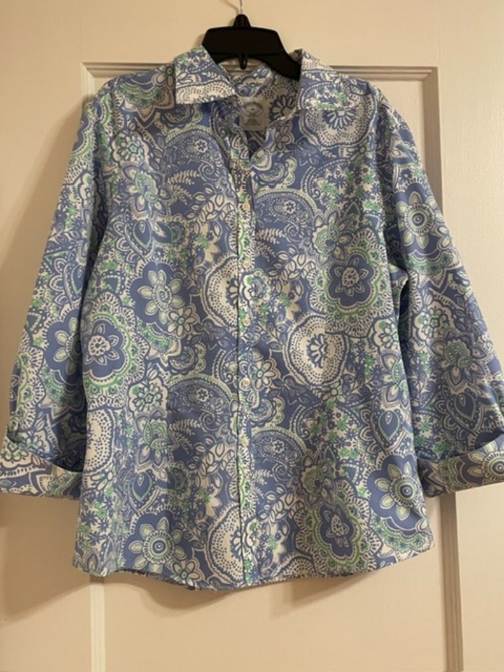 BROOKS BROTHERS Blue Floral Paisley Crips Button Down Blouse 10